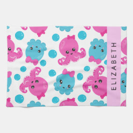 Octopus Patroon, Leuke Octopus, Zee, Jouw naam Theedoek