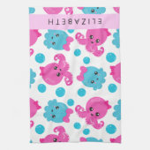 Octopus Patroon, Leuke Octopus, Zee, Jouw naam Theedoek (Verticaal)