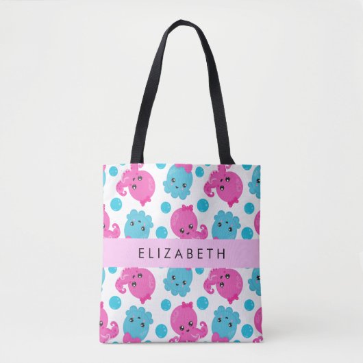 Octopus Patroon, Leuke Octopus, Zee, Jouw naam Tote Bag (Voorkant)