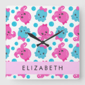 Octopus Patroon, Leuke Octopus, Zee, Jouw naam Vierkante Klok (Voorkant)