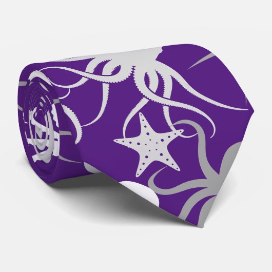 Octopus Pattern.b D Paarse BG Stropdas (Opgerold)