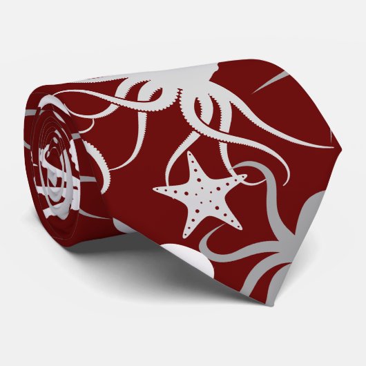 Octopus Pattern.b D Red BG Stropdas (Opgerold)
