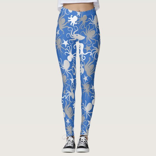 Octopus Pattern.b LBlue BG Leggings (Voorkant)