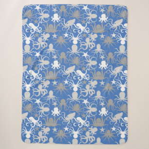 Octopus Pattern.b LBlue BG Sherpa Deken
