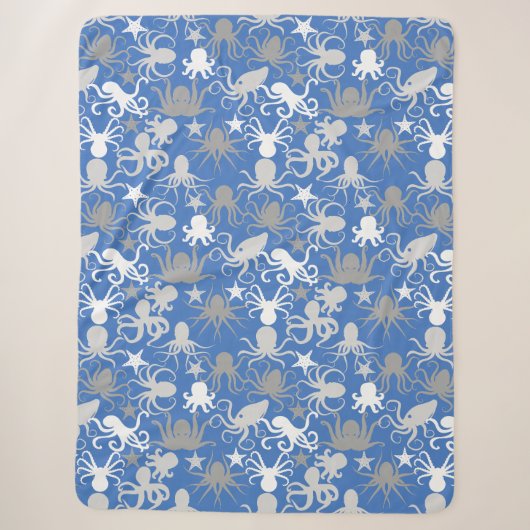 Octopus Pattern.b LBlue BG Sherpa Deken (Voorkant)