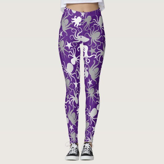 Octopus Pattern.b Paarse BG Leggings (Voorkant)