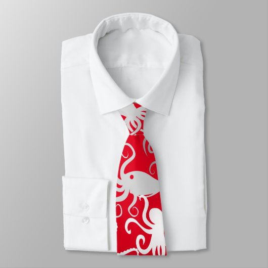 Octopus Pattern.b Red BG Stropdas (Gebonden)