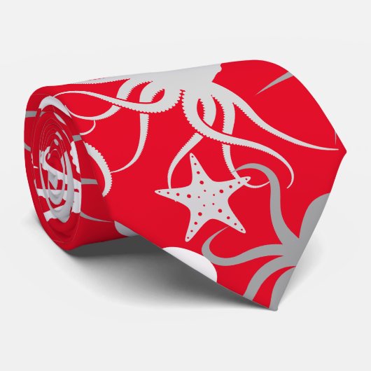 Octopus Pattern.b Red BG Stropdas (Opgerold)