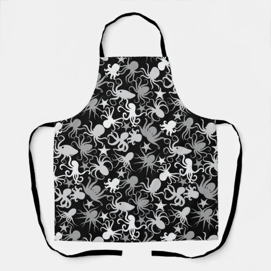 Octopus Pattern.b Zwart BG Schort (Voorkant)