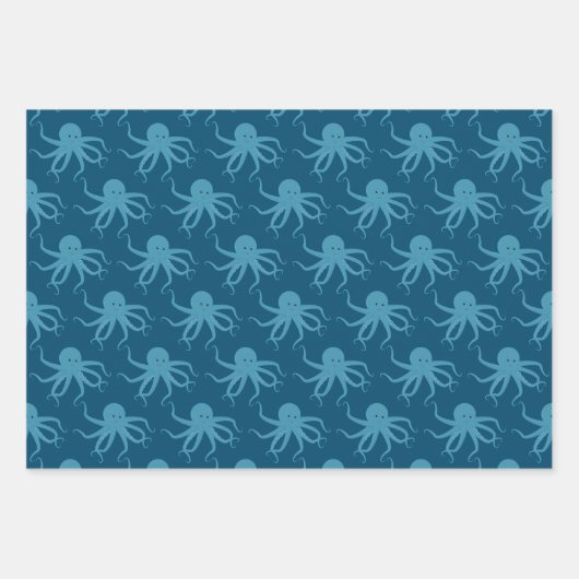 Octopus Pattern Blue Animal Inpakpapier Vel (Voorkant)