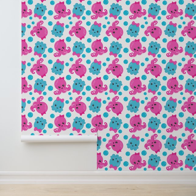 Octopus Pattern, Cute Octopus, Zee Animals Behang (Applicatie)
