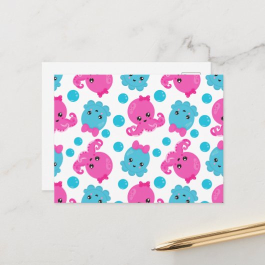 Octopus Pattern, Cute Octopus, Zee Animals Briefkaart (Voorkant / Achterkant in situ)