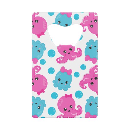 Octopus Pattern, Cute Octopus, Zee Animals Creditkaart Flessenopener (Voorkant)