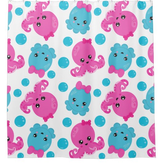 Octopus Pattern, Cute Octopus, Zee Animals Douchegordijn (Voorkant)