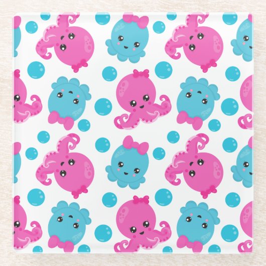 Octopus Pattern, Cute Octopus, Zee Animals Glazen Onderzetter (Voorkant)