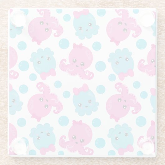 Octopus Pattern, Cute Octopus, Zee Animals Glazen Onderzetter (Achterkant)