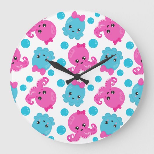 Octopus Pattern, Cute Octopus, Zee Animals Grote Klok (Voorkant)