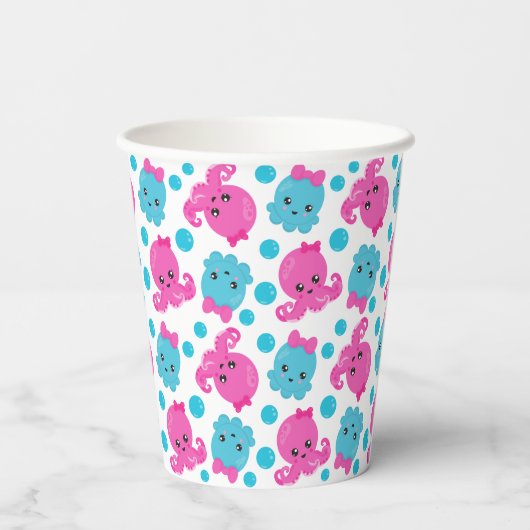 Octopus Pattern, Cute Octopus, Zee Animals Papieren Bekers (Achterkant)