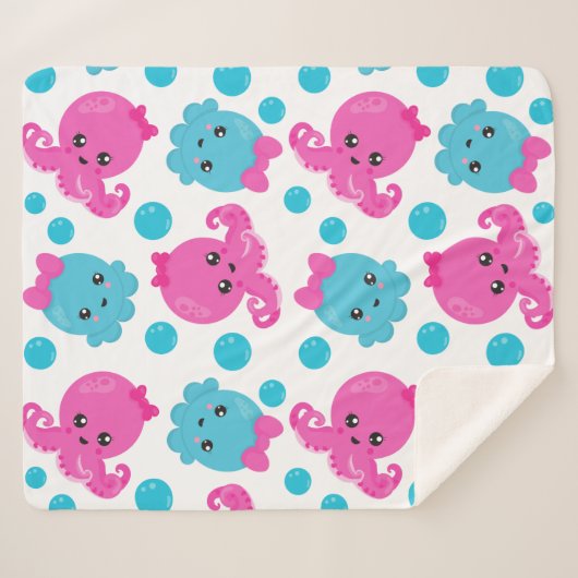Octopus Pattern, Cute Octopus, Zee Animals Sherpa Deken (Voorkant (horizontaal))