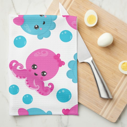 Octopus Pattern, Cute Octopus, Zee Animals Theedoek (Quarter Fold)