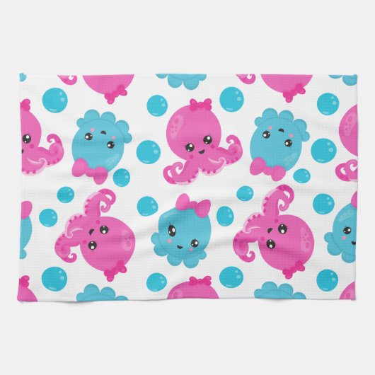 Octopus Pattern, Cute Octopus, Zee Animals Theedoek (Horizontaal)