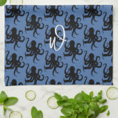 Octopus Pattern Single Initiaal Donkerblauw Theedoek (Gevouwen)