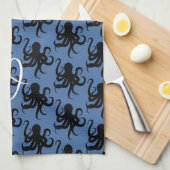 Octopus Pattern Single Initiaal Donkerblauw Theedoek (Quarter Fold)