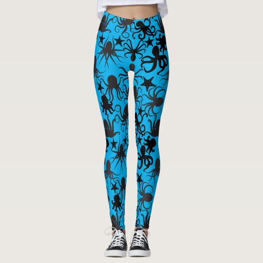 Octopus Pattern.w LBlue BG Leggings (Voorkant)