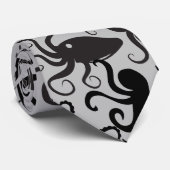 Octopus Pattern.w LGrey BG Stropdas (Opgerold)