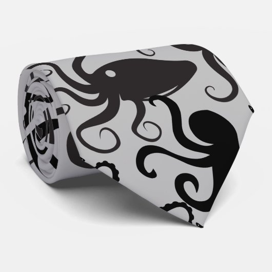 Octopus Pattern.w LGrey BG Stropdas (Opgerold)