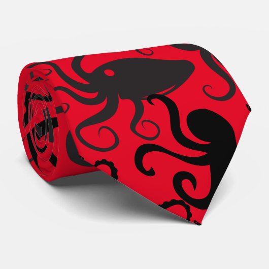 Octopus Pattern.w Red BG Stropdas (Opgerold)