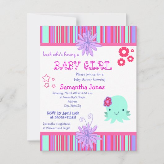 Octopus Pink Baby douwer Invitaties Kaart (Voorkant)
