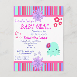 Octopus Pink Baby douwer Invitaties Kaart