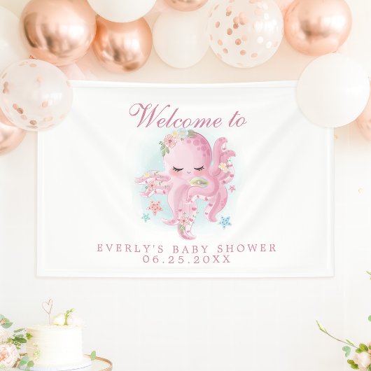 Octopus Pink Waterverf Girl Baby shower Welkom Spandoek
