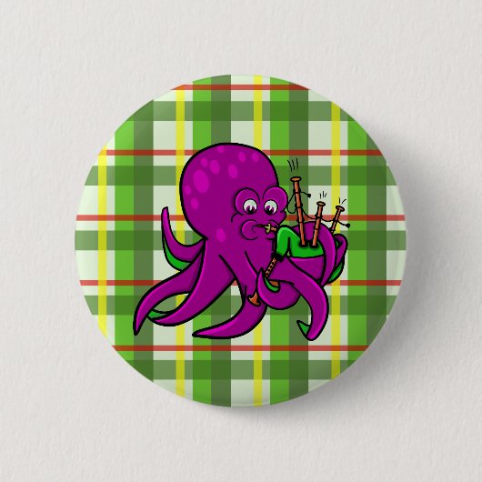 Octopus Piper Musical Instrument Illustratie Ronde Button 5,7 Cm (Voorkant)
