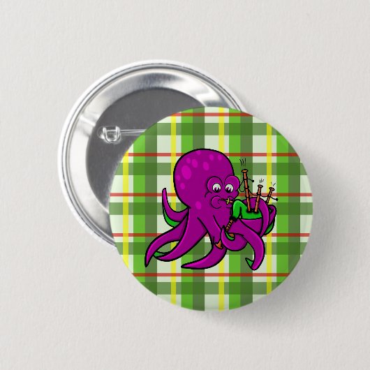 Octopus Piper Musical Instrument Illustratie Ronde Button 5,7 Cm (Voorkant /achterkant)