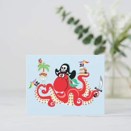 octopus pirate briefkaart (Staand voorkant)