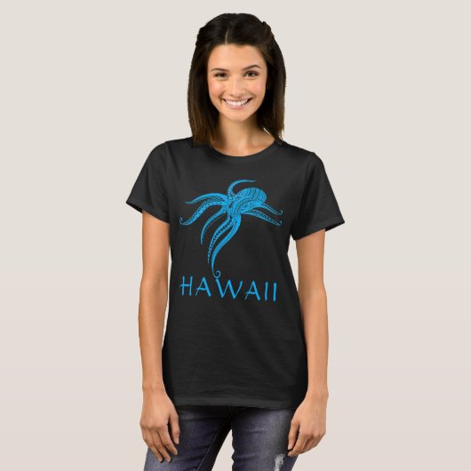 OCTOPUS POLYNESISCHE TRIBAL HAWAII LtBlue T-shirt (Voorkant volledig)