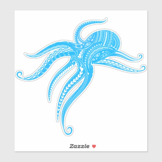 OCTOPUS POLYNESISCHE TRIBAL LTblue Sticker (Vel)