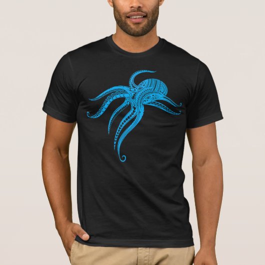 OCTOPUS POLYNESISCHE TRIBAL LTblue T-shirt (Voorkant)