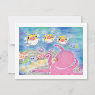 Octopus Porcupinefish Music Any Occasion Flat Card Bedankkaart