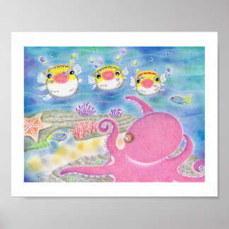 Octopus Porcupinefish Singing Nursery Art Poster