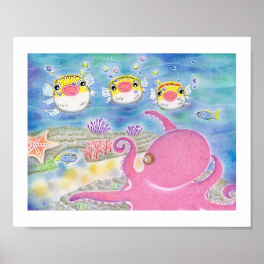 Octopus Porcupinefish Singing Nursery Art Poster (Voorkant)