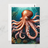 Octopus Portret Oceaan Briefkaart (Voorkant / Achterkant)