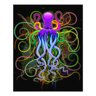 Octopus Psychedelic Luminescence Foto Afdruk