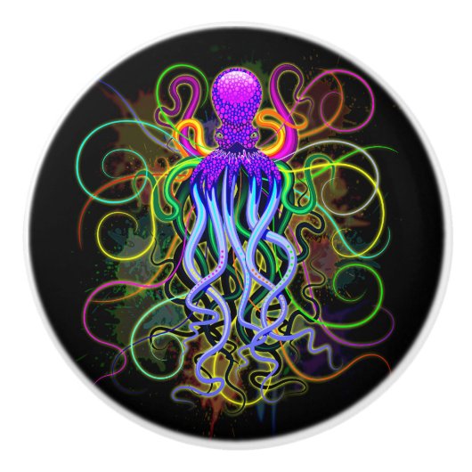 Octopus Psychedelic Luminescence Keramische Knop (Voorkant)