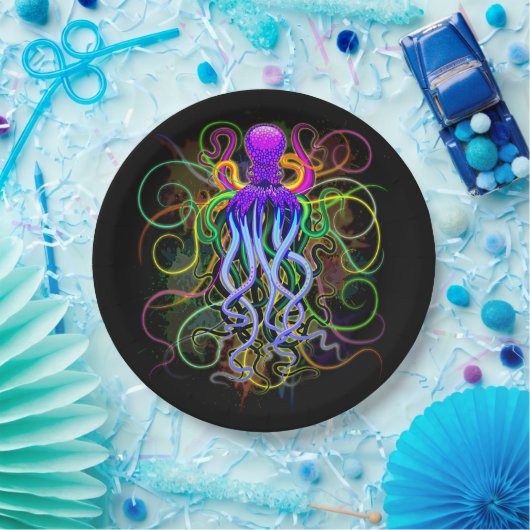 Octopus Psychedelic Luminescence Papieren Bordje (Feest)