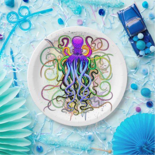 Octopus Psychedelic Luminescence Papieren Bordje (Feest)