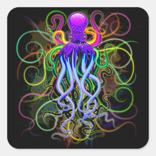 Octopus Psychedelic Luminescence Vierkante Sticker