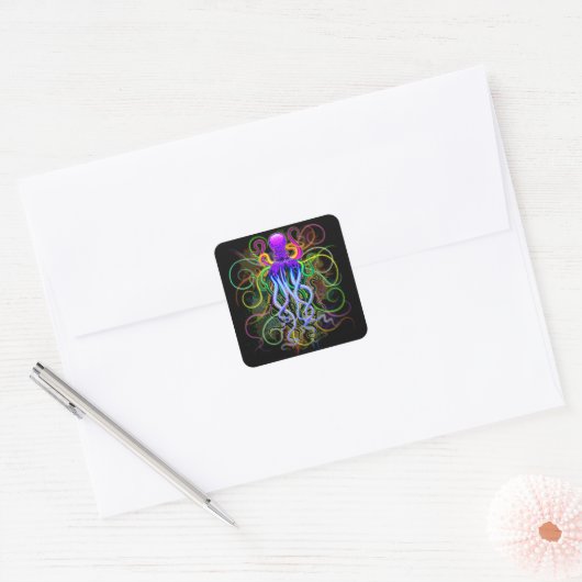Octopus Psychedelic Luminescence Vierkante Sticker (Envelop)